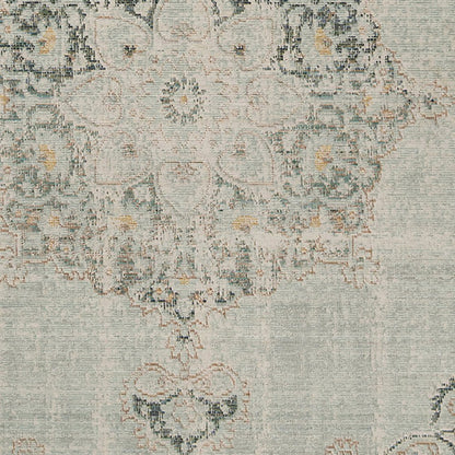 8' Tan And Light Green Medallion Runner Rug