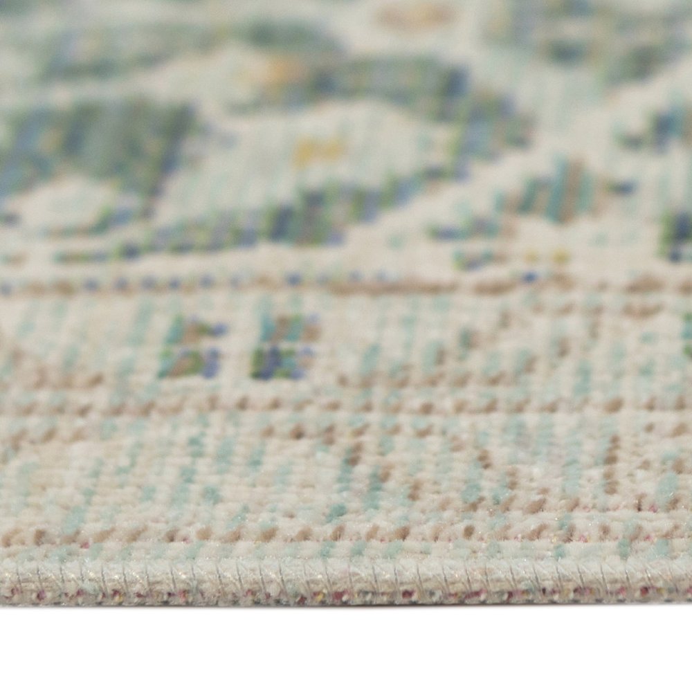8' Tan And Light Green Medallion Runner Rug