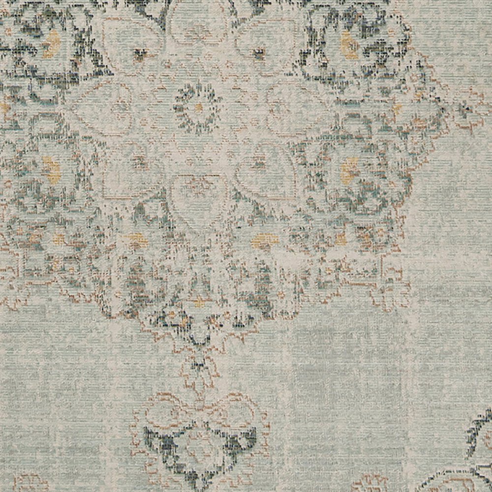 8' Tan And Light Green Medallion Runner Rug