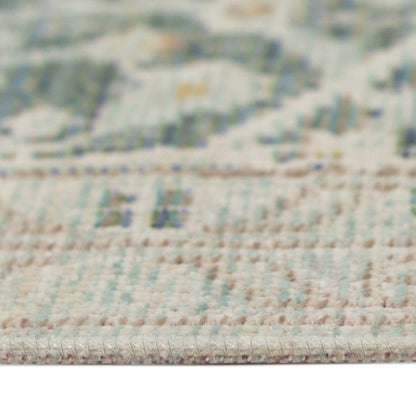 8' Tan And Light Green Medallion Runner Rug