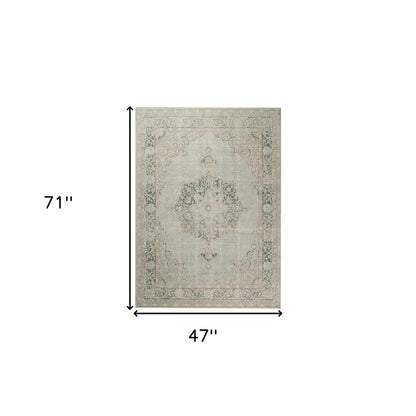 8' Tan And Light Green Medallion Runner Rug
