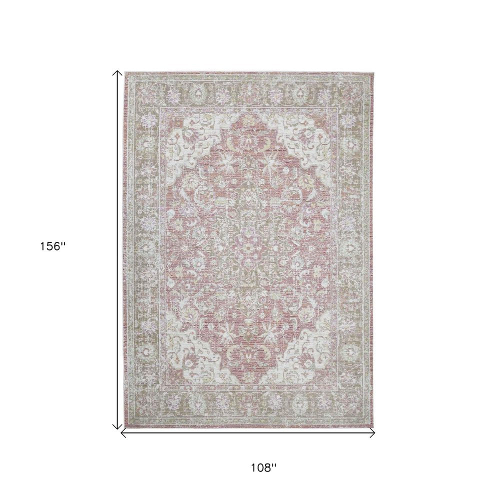 9' X 13' Pink And Gray Medallion Area Rug
