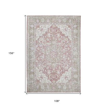 9' X 13' Pink And Gray Medallion Area Rug
