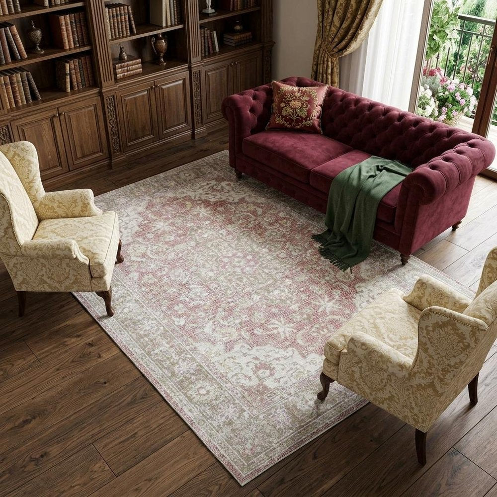 9' X 13' Pink And Gray Medallion Area Rug