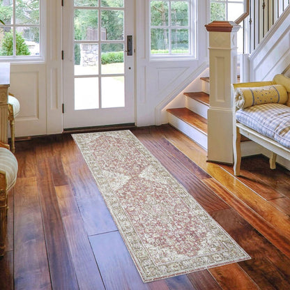 9' X 13' Pink And Gray Medallion Area Rug