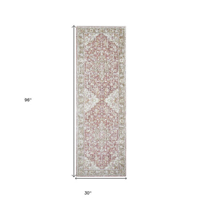 9' X 13' Pink And Gray Medallion Area Rug
