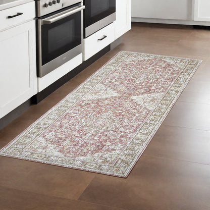 9' X 13' Pink And Gray Medallion Area Rug
