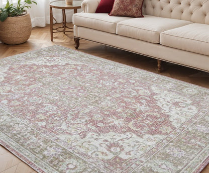 9' X 13' Pink And Gray Medallion Area Rug