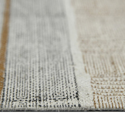 8' Gray And Brown Striped Flatweave Handmade Distressed Runner Rug With Fringe