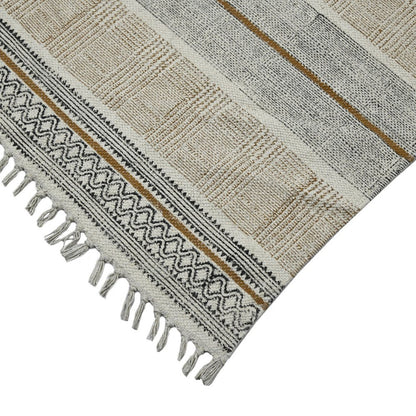 8' Gray And Brown Striped Flatweave Handmade Distressed Runner Rug With Fringe