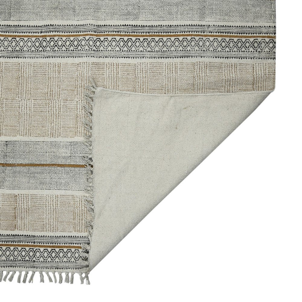 8' Gray And Brown Striped Flatweave Handmade Distressed Runner Rug With Fringe
