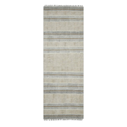 3' X 5' Gray And Brown Striped Flatweave Handmade Distressed Area Rug With Fringe