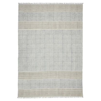 8' Blue And Gray Striped Flatweave Handmade Distressed Runner Rug With Fringe