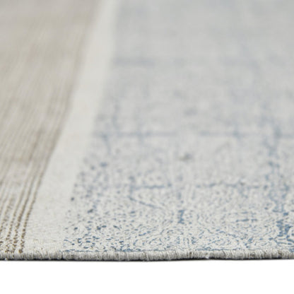 3' X 5' Blue And Gray Striped Flatweave Handmade Distressed Area Rug With Fringe