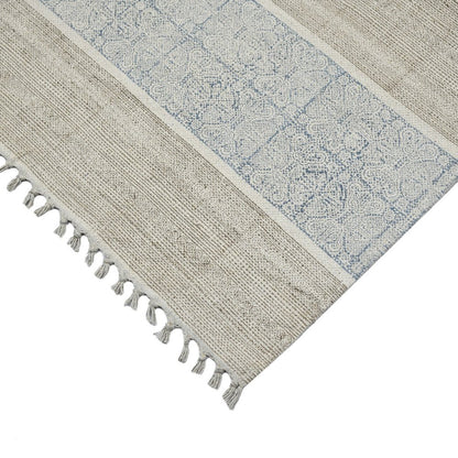 5' X 8' Blue And Gray Striped Flatweave Handmade Distressed Area Rug With Fringe