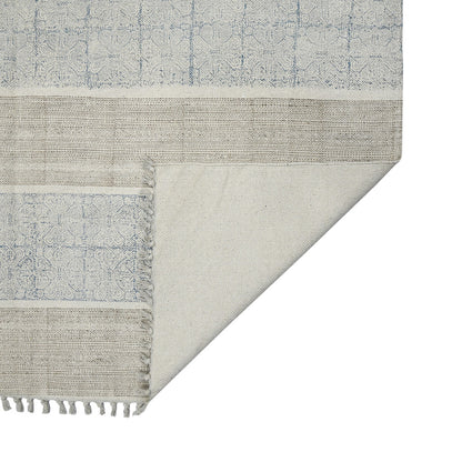 7' X 10' Blue Oriental Flatweave Handmade Distressed Area Rug With Fringe