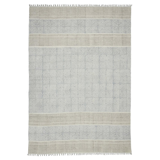 5' X 8' Blue And Gray Striped Flatweave Handmade Distressed Area Rug With Fringe