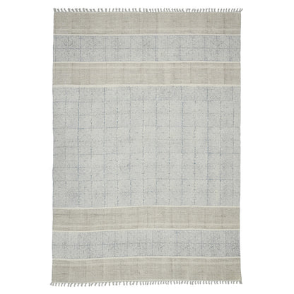 7' X 10' Blue Oriental Flatweave Handmade Distressed Area Rug With Fringe
