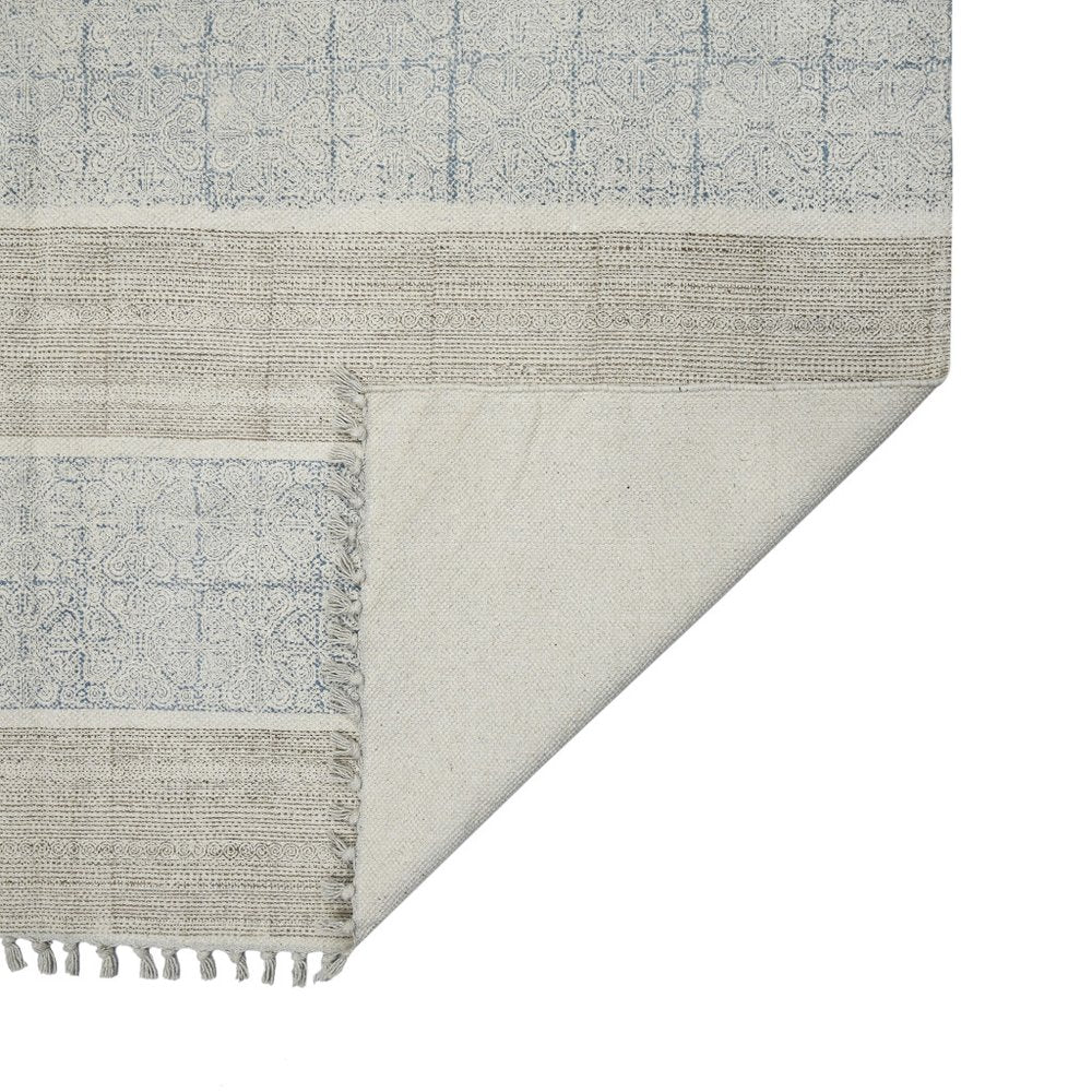 8' Blue And Gray Striped Flatweave Handmade Distressed Runner Rug With Fringe