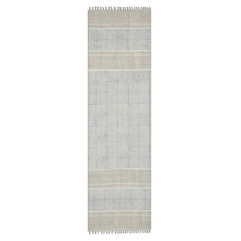 5' X 8' Blue And Gray Striped Flatweave Handmade Distressed Area Rug With Fringe
