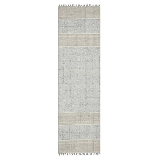 3' X 5' Blue And Gray Striped Flatweave Handmade Distressed Area Rug With Fringe