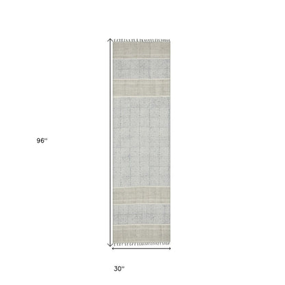 3' X 5' Blue And Gray Striped Flatweave Handmade Distressed Area Rug With Fringe