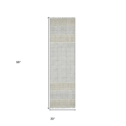 7' X 10' Blue Oriental Flatweave Handmade Distressed Area Rug With Fringe