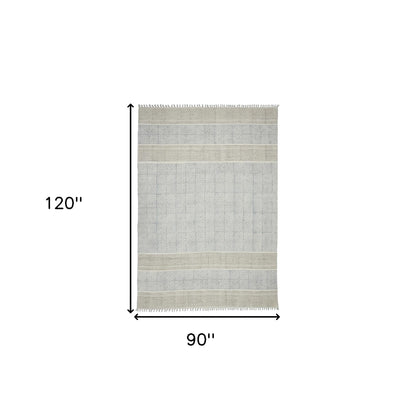 7' X 10' Blue Oriental Flatweave Handmade Distressed Area Rug With Fringe