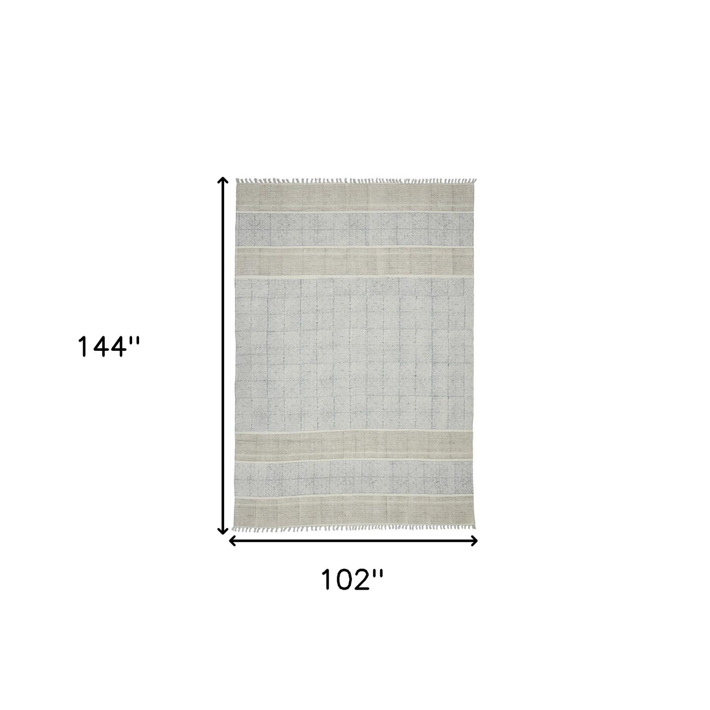 7' X 10' Blue Oriental Flatweave Handmade Distressed Area Rug With Fringe