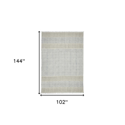 7' X 10' Blue Oriental Flatweave Handmade Distressed Area Rug With Fringe