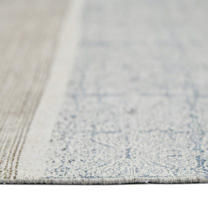 7' X 10' Blue Oriental Flatweave Handmade Distressed Area Rug With Fringe