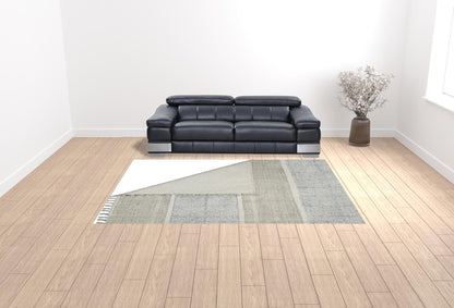 7' X 10' Blue Oriental Flatweave Handmade Distressed Area Rug With Fringe