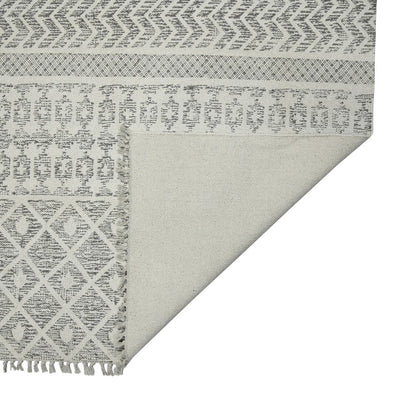 3' X 5' Gray And Ivory Geometric Flatweave Handmade Distressed Area Rug With Fringe