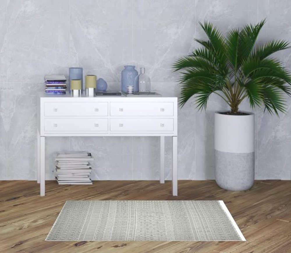 3' X 5' Gray And Ivory Geometric Flatweave Handmade Distressed Area Rug With Fringe