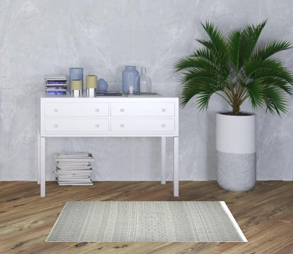 3' X 5' Gray And Ivory Geometric Flatweave Handmade Distressed Area Rug With Fringe