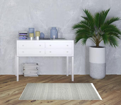 3' X 5' Gray And Ivory Geometric Flatweave Handmade Distressed Area Rug With Fringe