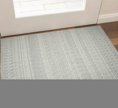5' X 8' Gray And Ivory Geometric Flatweave Handmade Distressed Area Rug With Fringe
