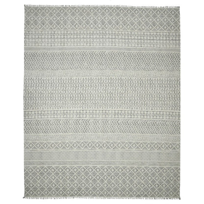 5' X 8' Gray And Ivory Geometric Flatweave Handmade Distressed Area Rug With Fringe