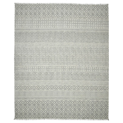 3' X 5' Gray And Ivory Geometric Flatweave Handmade Distressed Area Rug With Fringe