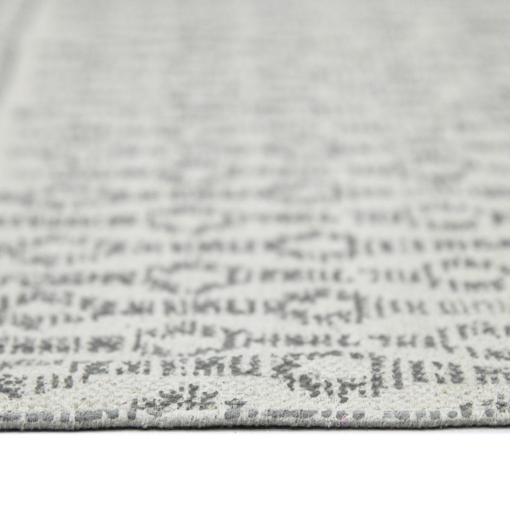 3' X 5' Gray And Ivory Geometric Flatweave Handmade Distressed Area Rug With Fringe