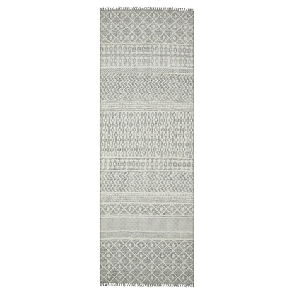 3' X 5' Gray And Ivory Geometric Flatweave Handmade Distressed Area Rug With Fringe