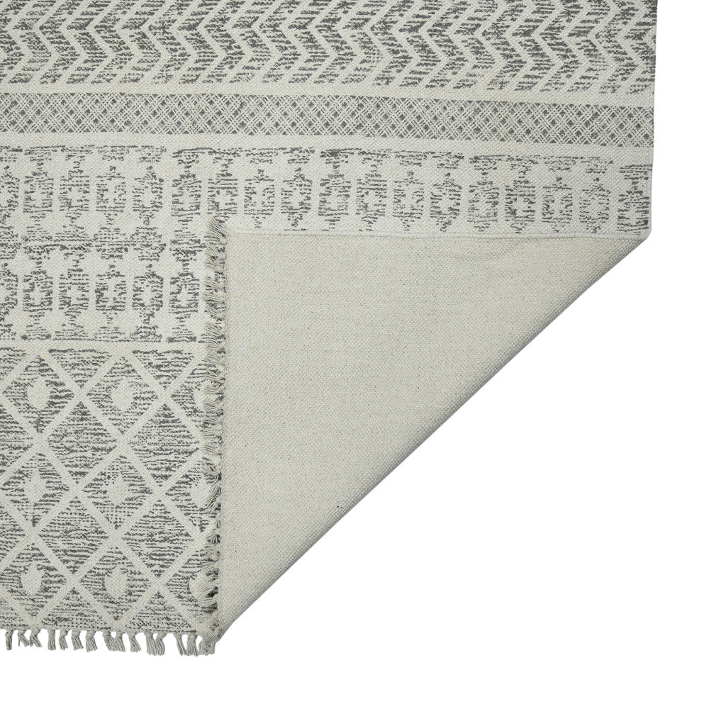 3' X 5' Gray Geometric Flatweave Handmade Distressed Area Rug With Fringe