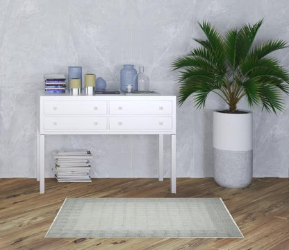 9' X 12' Gray And Blue Geometric Flatweave Handmade Distressed Area Rug With Fringe