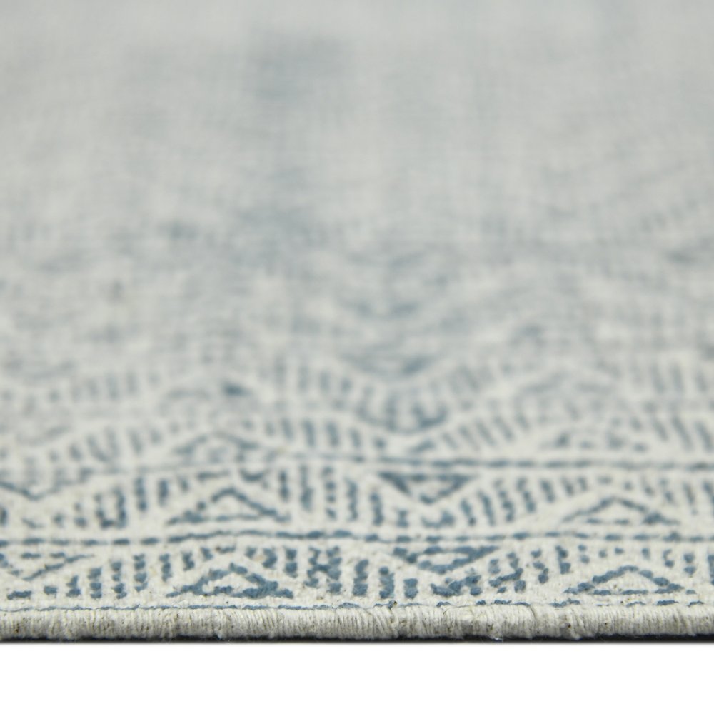 5' X 8' Gray And Blue Geometric Flatweave Handmade Distressed Area Rug With Fringe