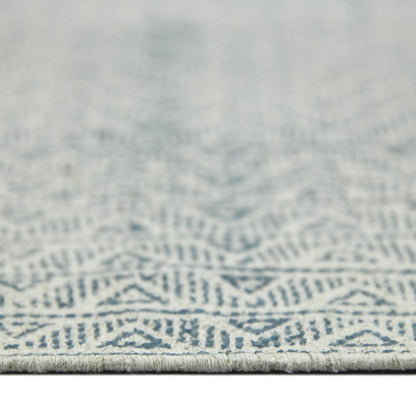 3' X 5' Gray And Blue Geometric Flatweave Handmade Distressed Area Rug With Fringe