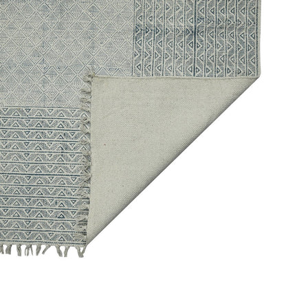 3' X 5' Gray And Blue Geometric Flatweave Handmade Distressed Area Rug With Fringe