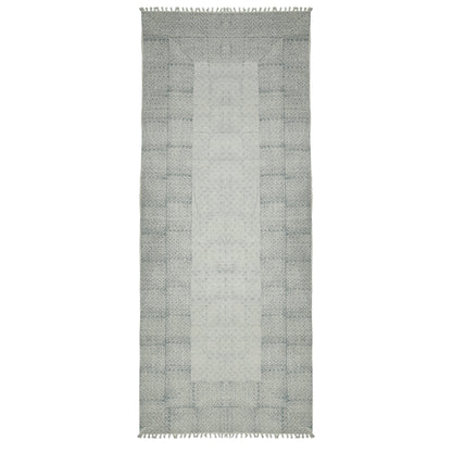 3' X 5' Blue Geometric Flatweave Handmade Distressed Area Rug With Fringe