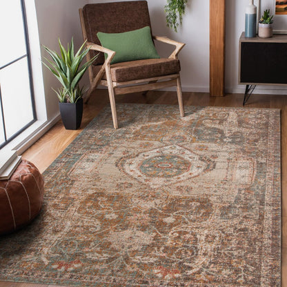 7' Beige Gray and Taupe Medallion Power Loom Runner Rug