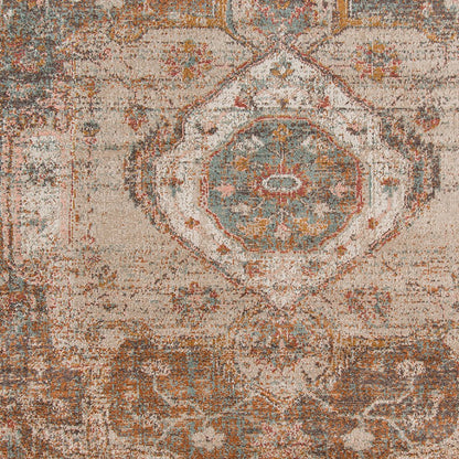 7' Beige Gray and Taupe Medallion Power Loom Runner Rug