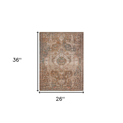 2' X 3' Beige Gray and Taupe Medallion Power Loom Area Rug